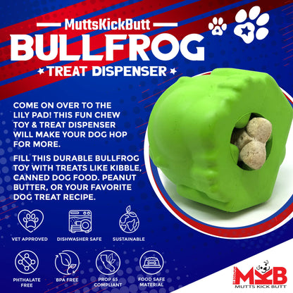 Bull Frog Dog Chew Toy & Treat Dispenser - USA Made | SodaPup