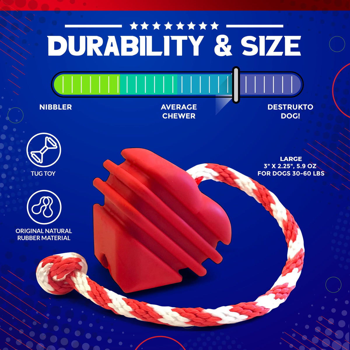 Heart on a String Dog Toy - Durable Rubber Tug Toy for Large Dogs | USA Made