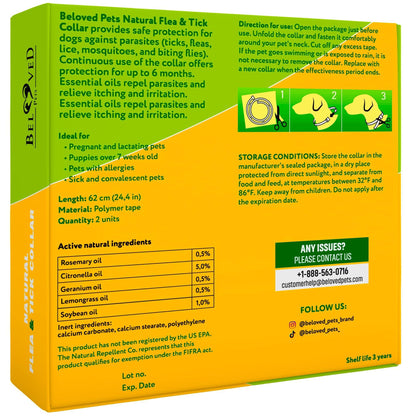 Flea & Tick Collar for Dogs 6-Month Protection Essential Oil 2 Count
