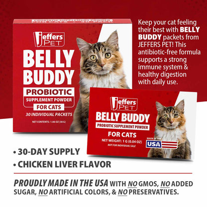 Jeffers BELLY BUDDY Probiotic Supplement Packets for Cats – Multi-Strain Digestive & Immune Support